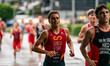 Albert Garcia Serra of Spain competes in the Elite Men's race at the 2025 Europe Triathlon...