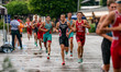 Athletes compete during the Elite Men's race at the 2025 Europe Triathlon Cup Alanya in An...