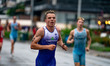 Akos Karpati of Hungary is in action during the Elite Men's race at the 2025 Europe Triath...