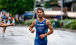 Delian Stateff of Italy competes in the Elite Men's race at the 2025 Europe Triathlon Cup...