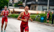 Quentin Pennone of Switzerland competes in the Elite Men's race at the 2025 Europe Triathl...