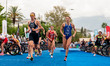 Manon Pomme of France competes in the Elite Women's race at the 2025 Europe Triathlon Cup...