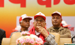 Senior leaders and cadres affiliated with CPN-UML take out a rally in Kathmandu, Nepal, on...