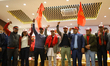 Senior leaders and cadres affiliated with CPN-UML take out a rally in Kathmandu, Nepal, on...