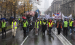 A column of protesters marches on Knez Milosa Street in Belgrade, Serbia, on November 22,...