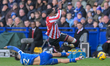 Harry Amass of Sheffield Wednesday brings down Andre Brooks of Sheffield United during the...