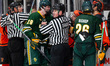 The Clarkson Golden Knights and the Princeton Tigers compete during an NCAA ice hockey gam...