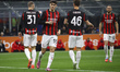 Davide Bartesaghi, Strahinja Pavlovic, and Matteo Gabbia are in action during the Serie A...