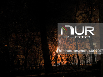 A fire rages in a residential building that is hit by a Russian drone in Zaporizhzhia, Ukraine, on November 25, 2025. On Tuesday evening, No... by Dmytro Smolienko/Ukrinform/NurPhoto