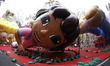 The balloons inflate during the traditional balloon inflation for the 2025 Macy's Parade i...
