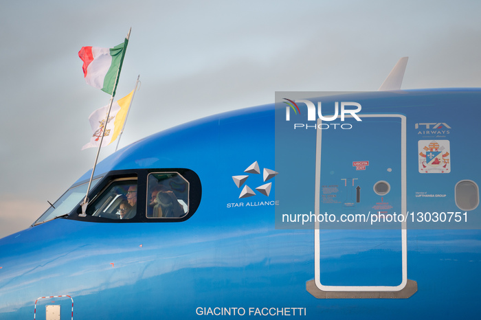 Pope Leo XIV Boards A Plane To Ankara At Rome's Fiumicino International Airport