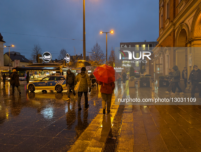Police Presence On Rainy Munich Pasing Station Forecourt