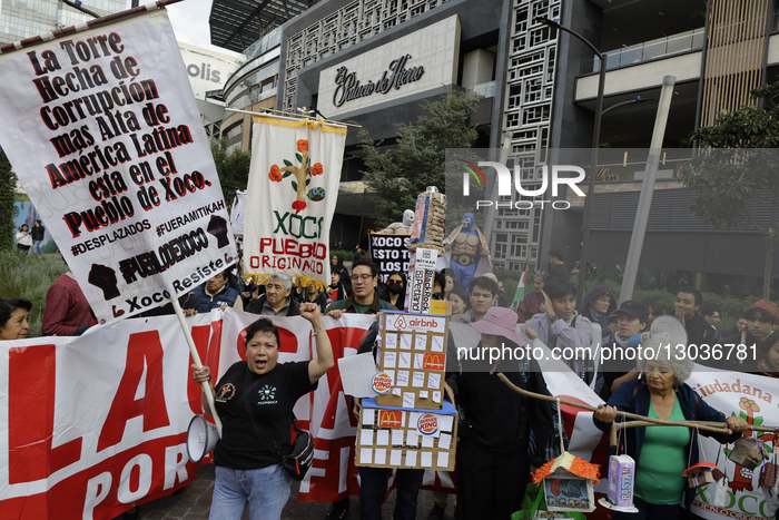 Residents Of The Xoco Neighborhood In Coyoacan, Mexico City, Protest Outside The Mitikah Tower Over Water Shortages And Gentrification