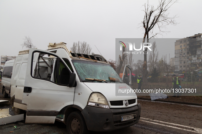 Aftermath of Russian attack in Darnytskyi district of Kyiv