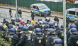 Police kettle protesters as they try to get to the area of the Youth-AfD meeting in Giesse...