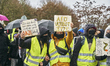 Protesters hold signs reading ''Wer nicht denkt, wer nichts weiss, glaubt den ganzen NAZI-...