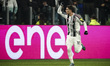 Juventus forward Kenan Yildiz (10) celebrates after scoring his goal to make it 1-1 during...