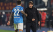 Giovanni Di Lorenzo of Napoli and Antonio Conte, coach of Napoli, participate in the Serie...