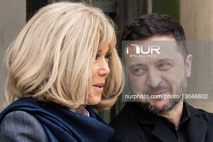 President Macron Welcomes President Zelensky And His Wife Zelenska In Paris.