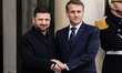 French President Emmanuel Macron welcomes Ukrainian President Volodymyr Zelensky for their...