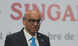 Singaporean President Tharman Shanmugaratnam speaks during a news conference as part of hi...