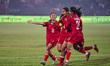 Bangladesh players celebrate after the goal by Maria Manda during the tri-nation Women's f...