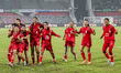 Bangladesh players celebrate after the goal by Maria Manda during the tri-nation Women's f...