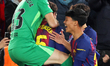 FC Barcelona players celebrate during the match between FC Barcelona and Club Atletico de...