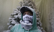 A vendor and painter of Christmas trees with frozen powder is at the Jamaica Market in Mex...