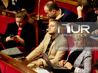 Raphael Arnault, an MP from La France Insoumise - Nouveau Front Populaire, attends a session of questions to the government at the National... by Adnan Farzat/NurPhoto