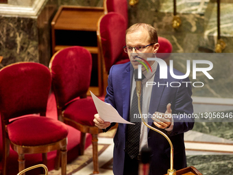 Droite Republicaine's MP and rapporteur for the Committee on Social Affairs, Thibault Bazin, speaks during a session devoted to the second r... by Adnan Farzat/NurPhoto