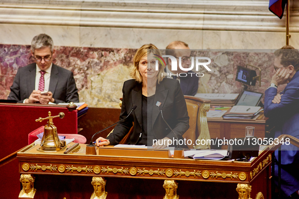 President of the French National Assembly Yael Braun-Pivet looks on during a session of questions to the government at the National Assembly... by Adnan Farzat/NurPhoto