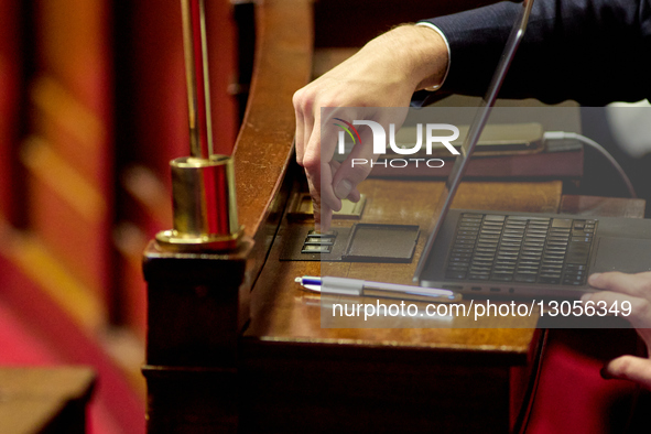 A deputy votes during a session devoted to the second reading of the 2026 Social Security Budget Bill (PLFSS) at the National Assembly, the... by Adnan Farzat/NurPhoto