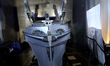 An unmanned surface vehicle (USV) is displayed at the exhibition of Ukrainian components f...