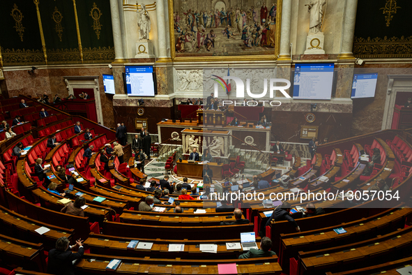 A general view of the hemicycle during a public session for the new reading of the social security financing bill for 2026, PLFSS 2026, at t... by Telmo Pinto/NurPhoto