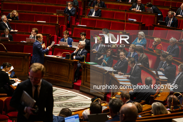 From left to right, Thibault Bazin, deputy for the Droite Republicaine group, DR, Les Republicains LR, general rapporteur, Frederic Valletou... by Telmo Pinto/NurPhoto