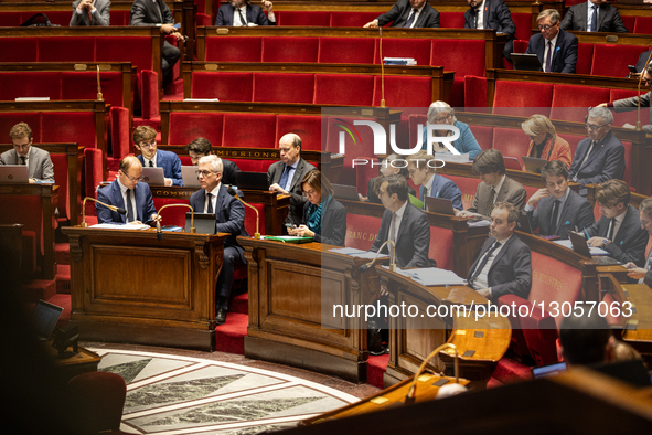 From left to right, Thibault Bazin, deputy for the Droite Republicaine group, DR, Les Republicains LR, general rapporteur, Frederic Valletou... by Telmo Pinto/NurPhoto