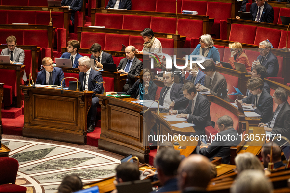 From left to right, Thibault Bazin, deputy for the Droite Republicaine group, DR, Les Republicains LR, general rapporteur, Frederic Valletou... by Telmo Pinto/NurPhoto