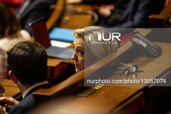 Marine Le Pen, President of the Rassemblement National parliamentary group, RN, is seen during the public session for the new reading of the... by Telmo Pinto/NurPhoto