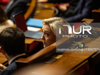Marine Le Pen, President of the Rassemblement National parliamentary group, RN, is seen during the public session for the new reading of the... by Telmo Pinto/NurPhoto