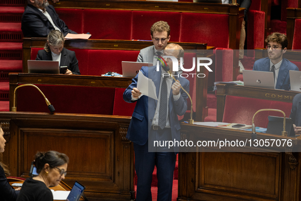 Thibault Bazin, a member of the Republican Right group, DR, Les Republicains LR, and general rapporteur of the Social Affairs Committee, spe... by Telmo Pinto/NurPhoto