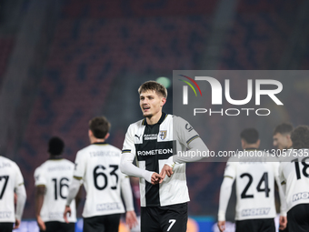 Adrian Benedyczak of Parma Calcio 1913 celebrates after scoring a goal during the Coppa Italia football match between Bologna FC 1909 and Pa... by Emanuele Comincini/NurPhoto