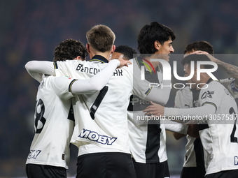 Adrian Benedyczak of Parma Calcio 1913 celebrates after scoring a goal during the Coppa Italia football match between Bologna FC 1909 and Pa... by Emanuele Comincini/NurPhoto