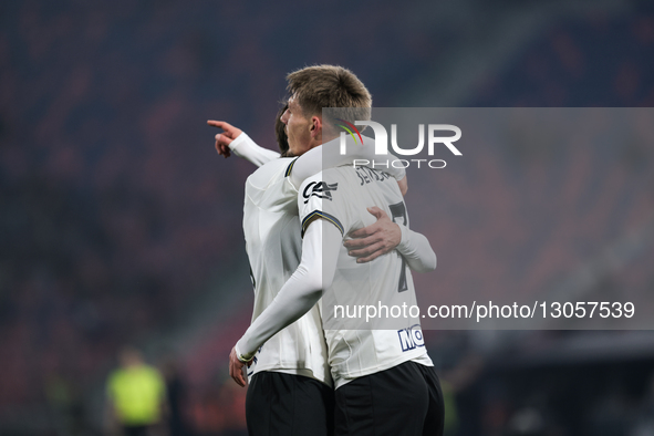 Adrian Benedyczak of Parma Calcio 1913 celebrates after scoring a goal during the Coppa Italia football match between Bologna FC 1909 and Pa... by Emanuele Comincini/NurPhoto
