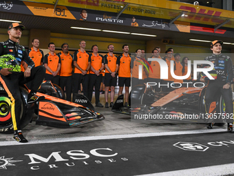 Lando Norris and Oscar Piastri of the McLaren Formula 1 Team participate in Media Day on Yas Island, Abu Dhabi, on December 4, 2025.  by Ahmad AlShehab/NurPhoto