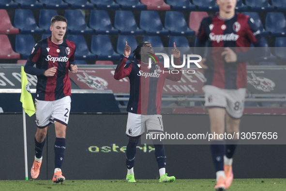 Jonathan Rowe of Bologna FC 1909 celebrates after scoring a goal during the Coppa Italia football match between Bologna FC 1909 and Parma Ca... by Emanuele Comincini/NurPhoto
