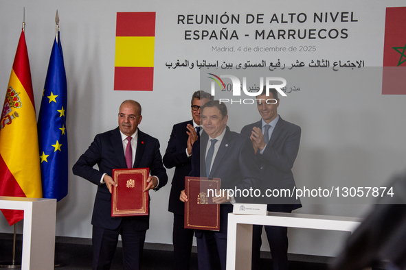 The 13th Spain-Morocco High-Level Meeting takes place at the Palacio de la Moncloa in Madrid, Spain, on December 4, 2025. In the photo are t... by Francesco Militello Mirto/NurPhoto
