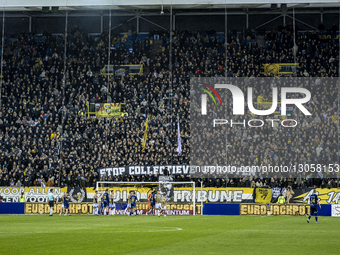 Fans of Vitesse with a banner stop collective penalties during the match Vitesse vs De Graafschap at the GelreDome for the Dutch Keuken Kamp... by EYE4images/NurPhoto
