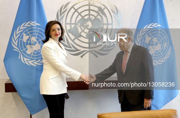 Secretary-General Antonio Guterres meets with Mariana Betsa, Deputy Minister for Foreign Affairs, Ukraine at the United Nations Headquarters... by John Lamparski/NurPhoto