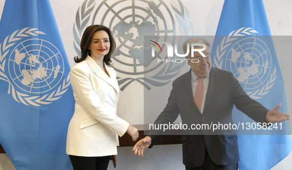 Secretary-General Antonio Guterres meets with Mariana Betsa, Deputy Minister for Foreign Affairs, Ukraine at the United Nations Headquarters... by John Lamparski/NurPhoto